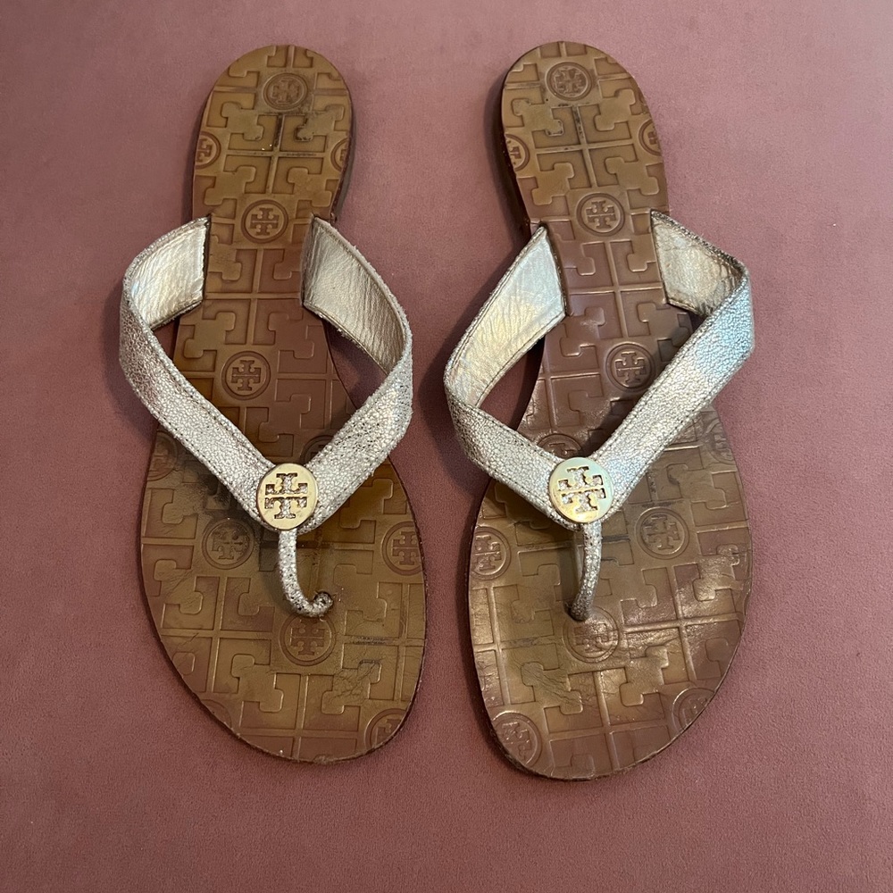 Tory Burch Gold Flip Flop Sandals